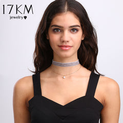 סט קולר קטיפה עם שרשרת פנינה